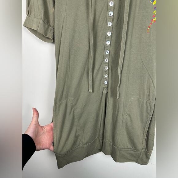 Johnny Was Vintage Tunic/ Dress Floral Embroidered Botton Front Pockets Green - Picture 3 of 9